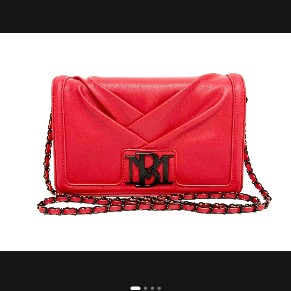 Badgley Mischka Large Pleated Crossbody Bag Red with Black Hardware